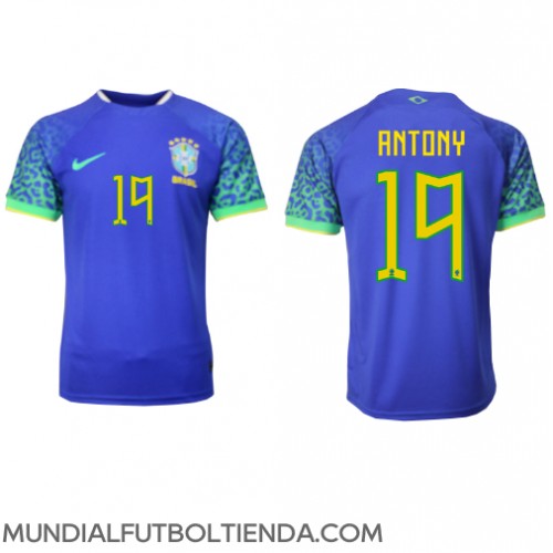 Camiseta Brasil Antony #19 Segunda Equipación Replica Mundial 2022 mangas cortas